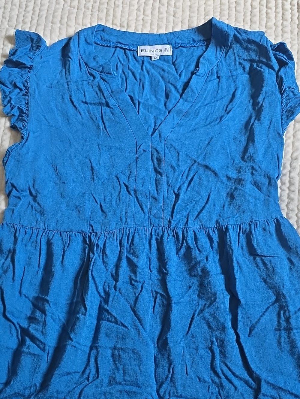 Elings Blue V-Neck Flutter Sleeve Women's Dress - Size M